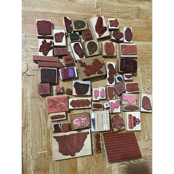 Collection of Random Rubber Stamps 50 pcs Used - Picture 9 of 11